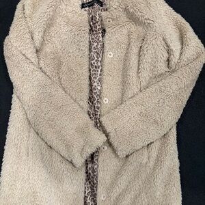 Kenneth Cole Cream Teddy Jacket with Patterned Lining